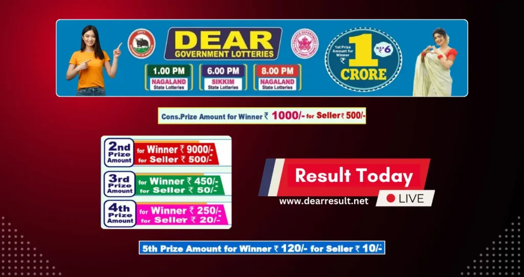 Dear lottery Result Today Live 1PM 6PM 8PM