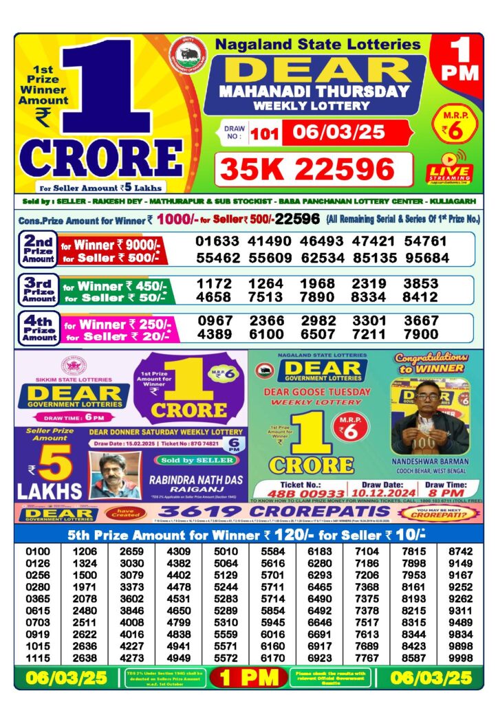 dear lottery result today 1 pm 06.03.2025 1